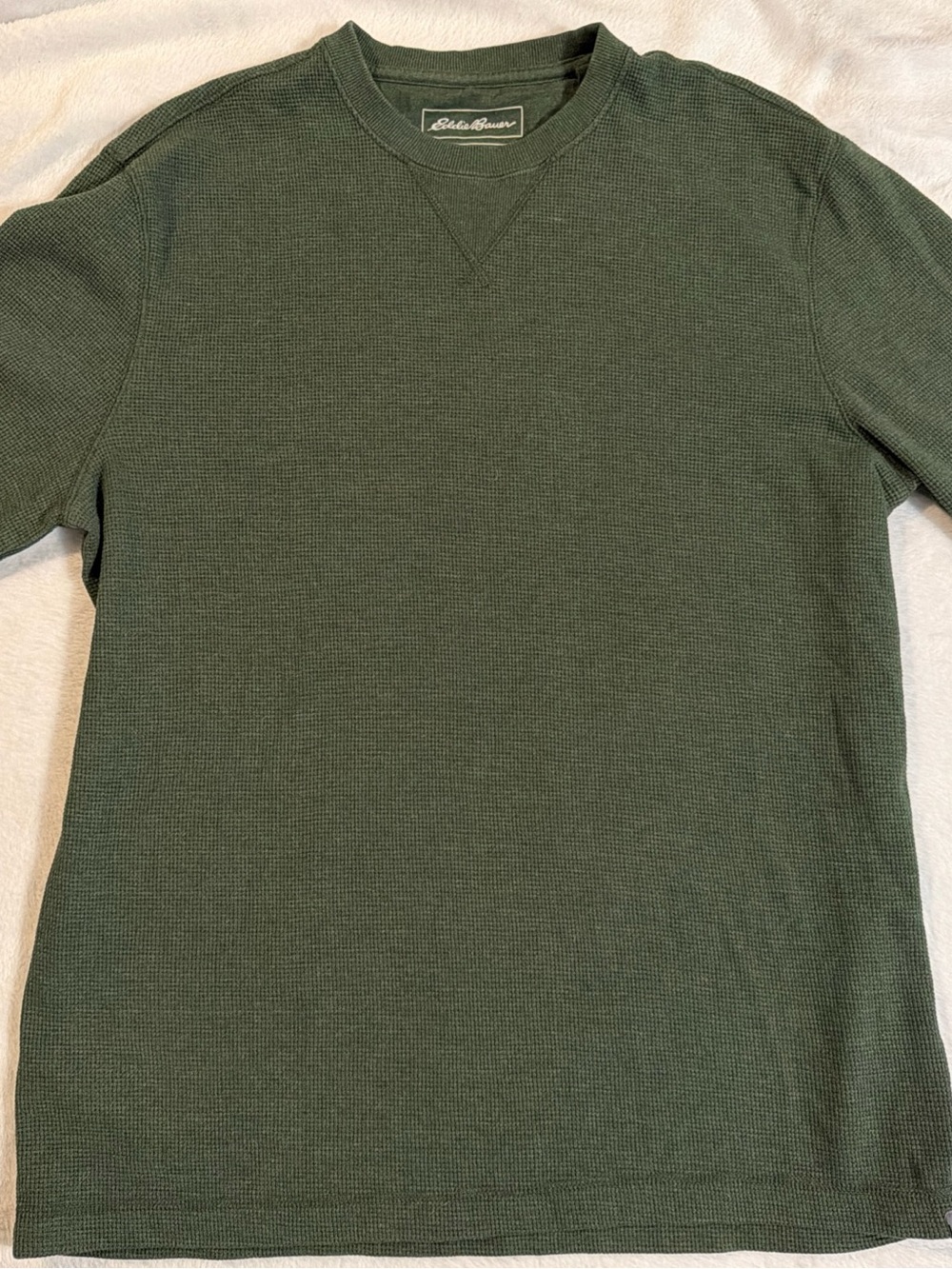 Eddie Bauer Men's Olive Green Waffle Thermal Crewneck